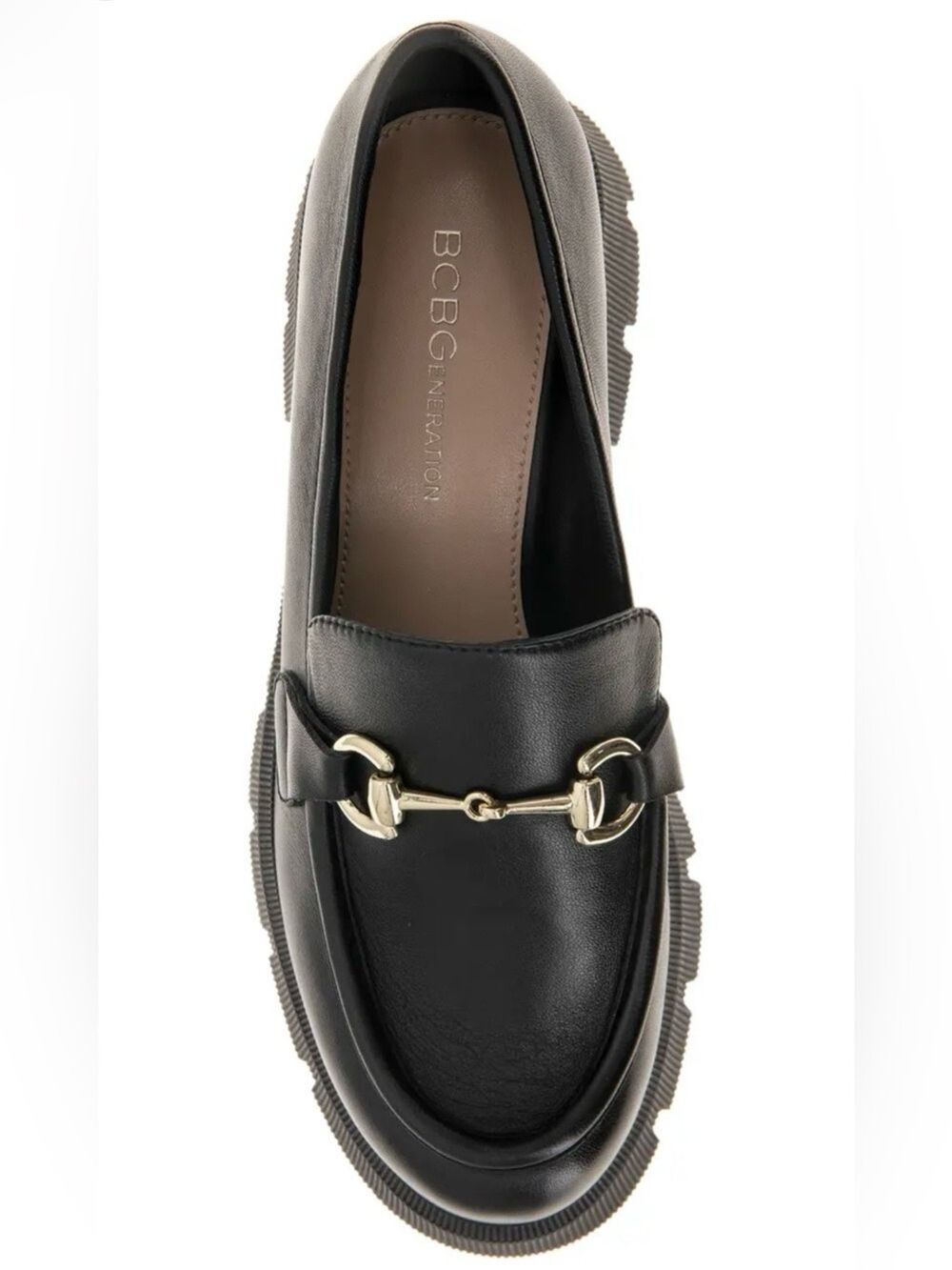 BCBG Generation Raylin Lug Sole Loafer Black with Gold Hardware